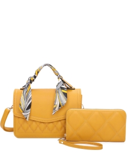Scarf Top Handle Quilted 2 in 1 Satchel LF369S2 YELLOW